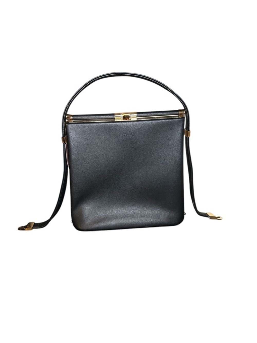 Minimalist and sleek Black Top-Handle Shoulder Bag with Gold Hardware - Picture 4 of 16